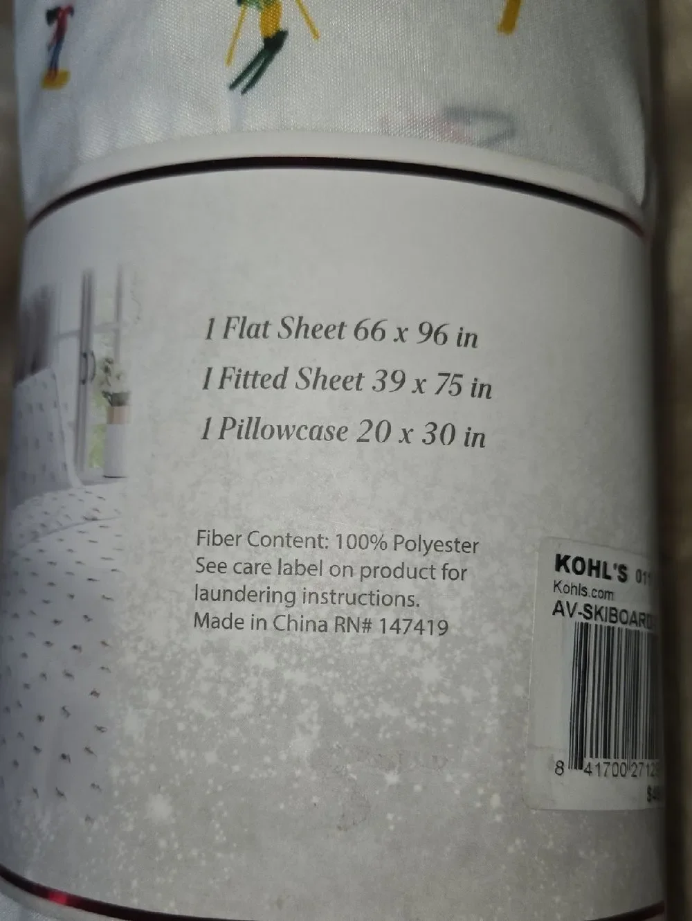 Alta Vida Twin 3-Piece Sheet Set - Ski Print on White NEW!